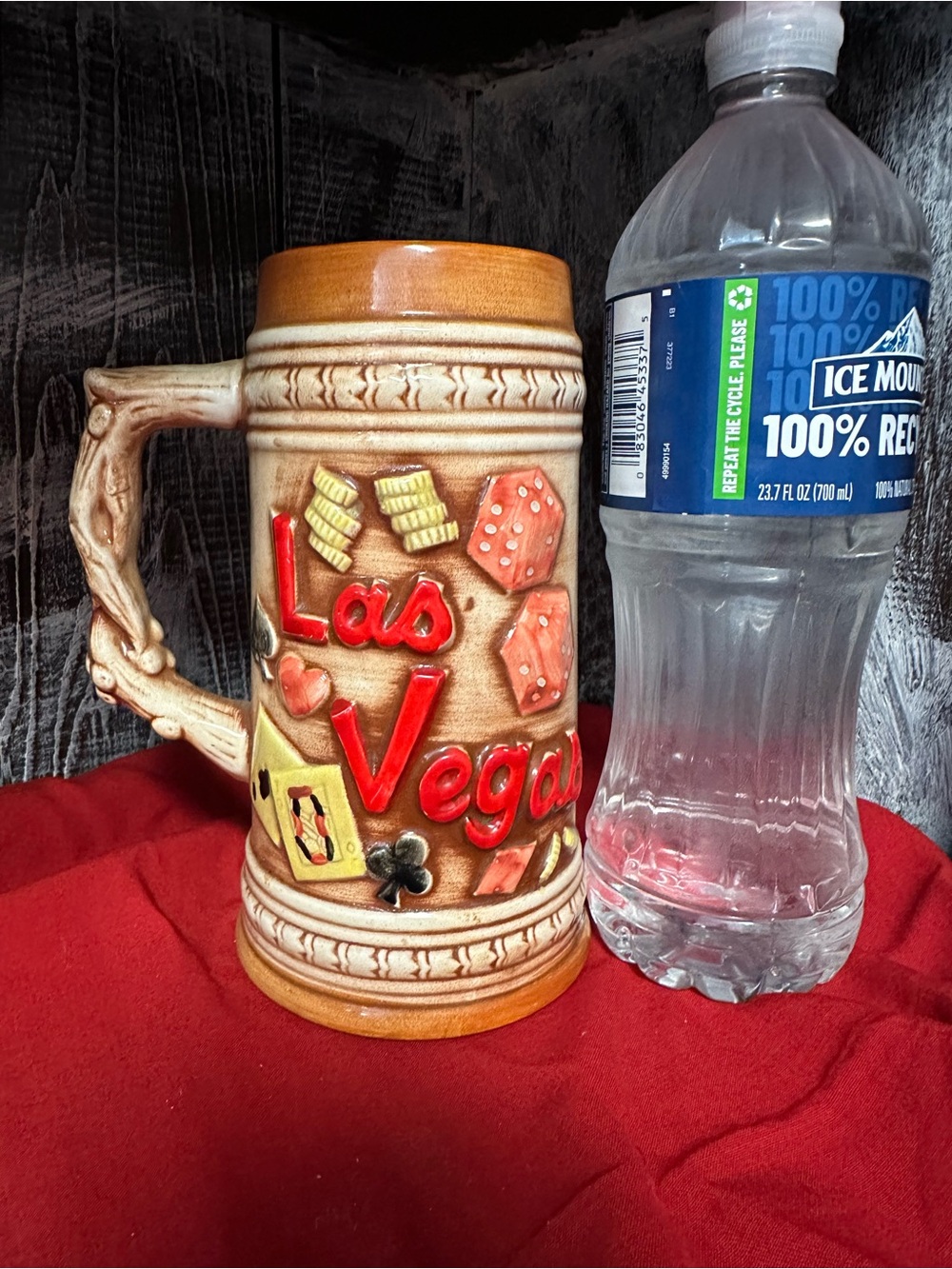 Las Vegas Ceramic Beer Stein - Brown with Red Lettering